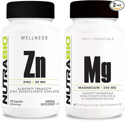 NutraBio Zinc Chelate and Reacted Magnesium Supplement Bundle – Vitamin Supplement Bundle May Help Support Immune System and Bone Health