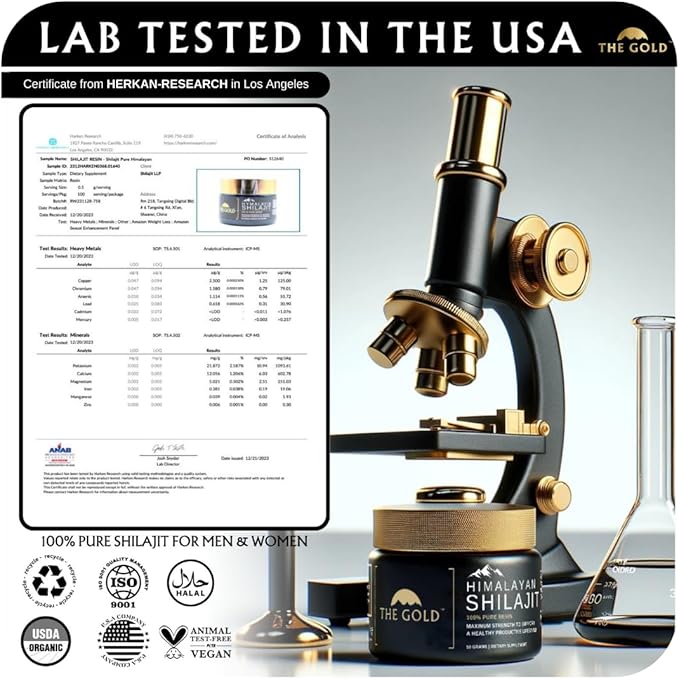 THE GOLD Shilajit Resin | Shilajit Pure Himalayan Organic Shilajit for Men & for Women Lab Test in USA Grade A+ All Natural Dietary Supplement with Fulvic Acid + Trace Minerals | 50 Grams 100 Servings