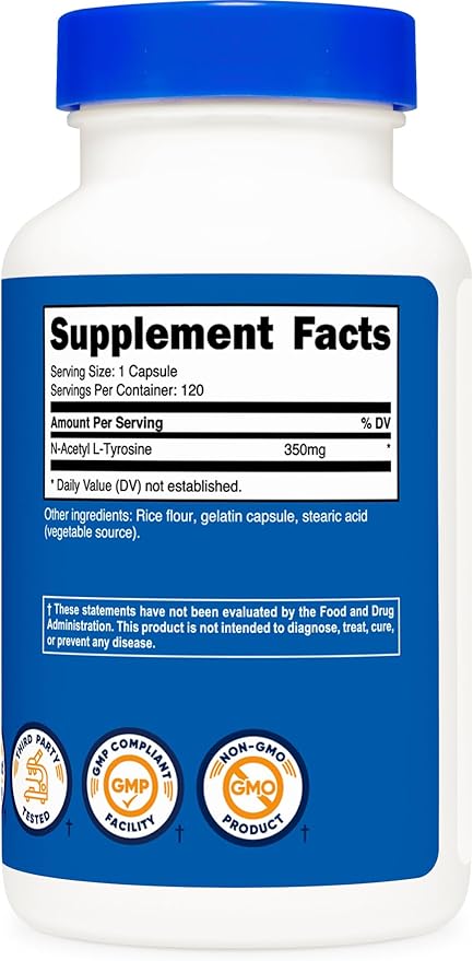 Nutricost N-Acetyl L-Tyrosine (NALT) 350mg, 120 Capsules (3 Bottles) - Gluten Free, Non-GMO