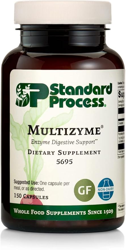 Standard Process Inc. Multizyme - Whole Food Pancreas Support, Pancreatin Digestive Enzymes, Digestive Health and Pancreatic Enzymes with Cellulase, Papain, Amylase, Lipase and More - 150 Capsules