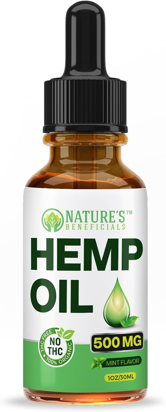 NATURE'S BENEFICIALS Organic Hemp Oil Extract Drops, 500mg