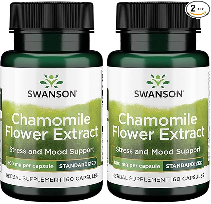 Swanson Chamomile Flower Extract 500 Milligrams Standardized to 1.2% Apigenin 6 mg per Capsule 60 Capsules (2 Pack)
