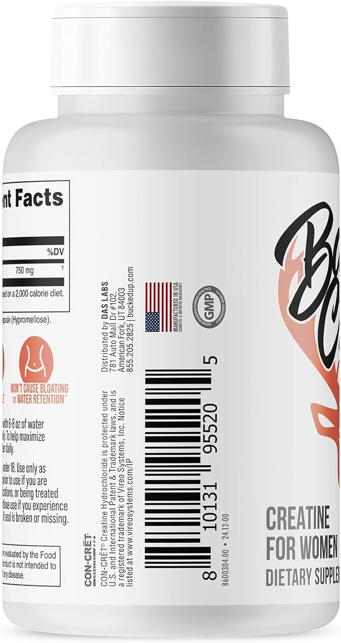 Bucked Up Babe Creatine Creatine HCL Capsules for Women, 750mg Serving - 60 Servings (60 Capsules)