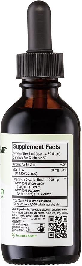 Maxi Health - Organic Echinacea Supreme Liquid Extract with Vitamin C - Immune Support Supplement Echinacea Drops - 1000mg Echinacea Root & Whole Plant Herb Extract - 2 Fl Oz Immune Booster Bottle