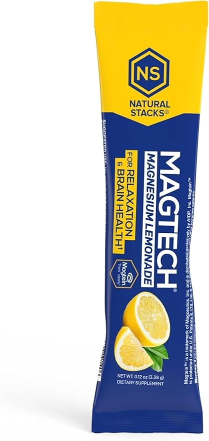 MagTech Magnesium Drink Mix Lemonade - 3 Forms of Magnesium: Magtein L-Threonate, Glycinate & Taurate - 200mg Chelated Magnesium Complex - Supports Relaxation & Brain Health* - 20 Stick Packs