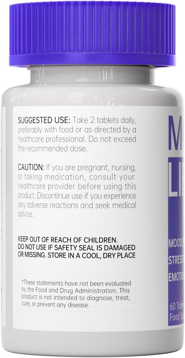 Natural Herbal Supplement Mood Lift Herb - Natural Calm Supplement with Ashwagandha & L-Theanine | 60 Heart-Shaped Tablets | Supports Emotional Balance, Focus & Sleep Quality, Vegan