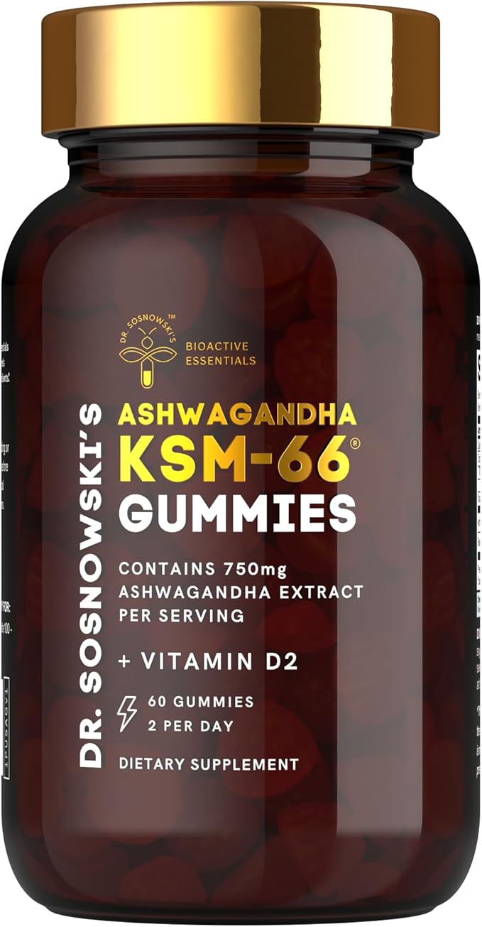 Dr Sosnowski's BioActive KSM-66 Ashwagandha Gummies | 750mg Ashwagandha Extract with Vitamin D2 (60 Gummies)