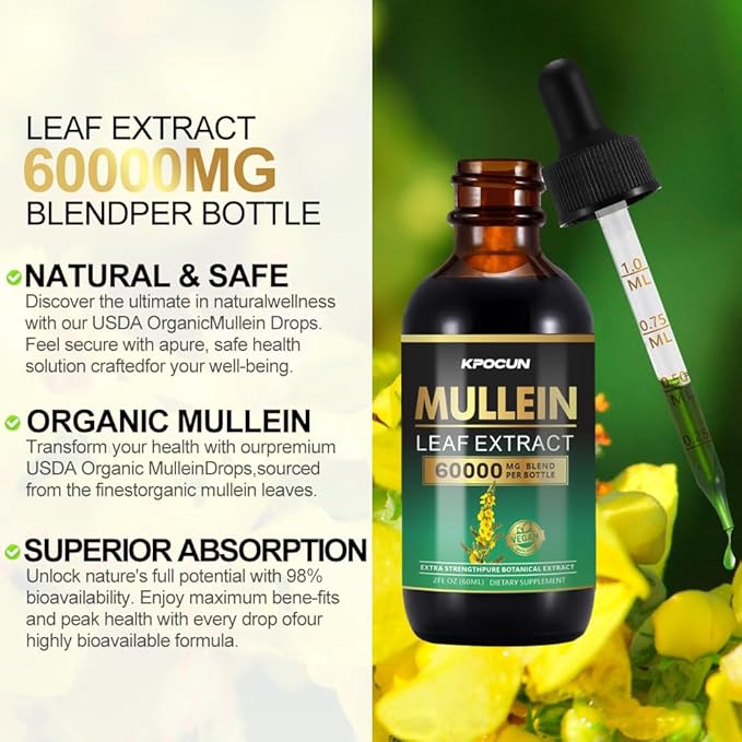 Mullein Drops for Lungs - Lung Cleanse - Leaf Extract - Powerful Mullein for Immune Support,Detox & Respiratory Support - Herbal Supplements - 4 fl oz