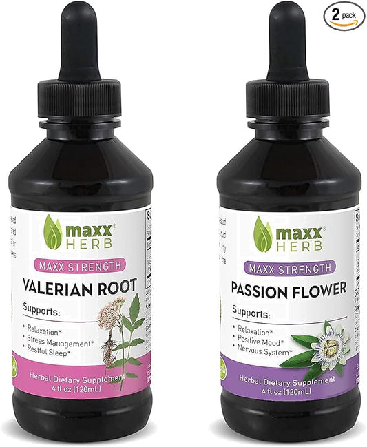 Maxx Herb Passion Flower Extract + Valerian Root Extract - for Relaxation and Stress Management, Alcohol-Free - (1 Each) 4 Oz Bottle (60 Servings)