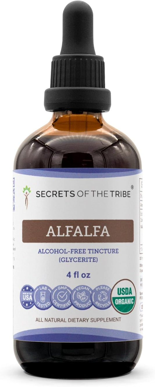 Secrets of the Tribe Alfalfa USDA Organic | Alcohol-Free Extract, High-Potency Herbal Drops | Made from 100% Certified Organic Alfalfa Dried Leaf (4 oz)