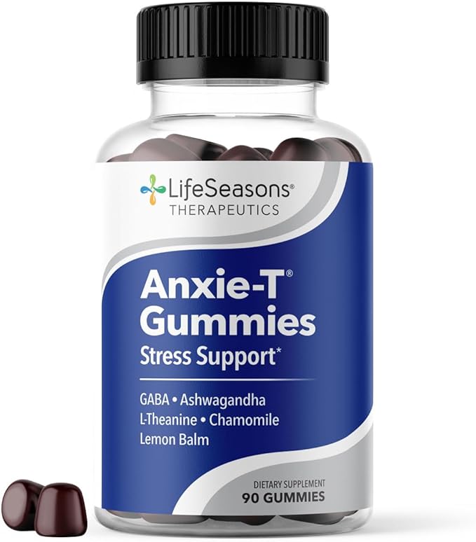 Anxie-T - Stress Relief Gummy - Vitamin Supplement for Mood & Mental Focus Support - Feel Calm and Relaxed - Rapidly Eases Tension - Ashwagandha, GABA & L-Theanine - 90 Gummies