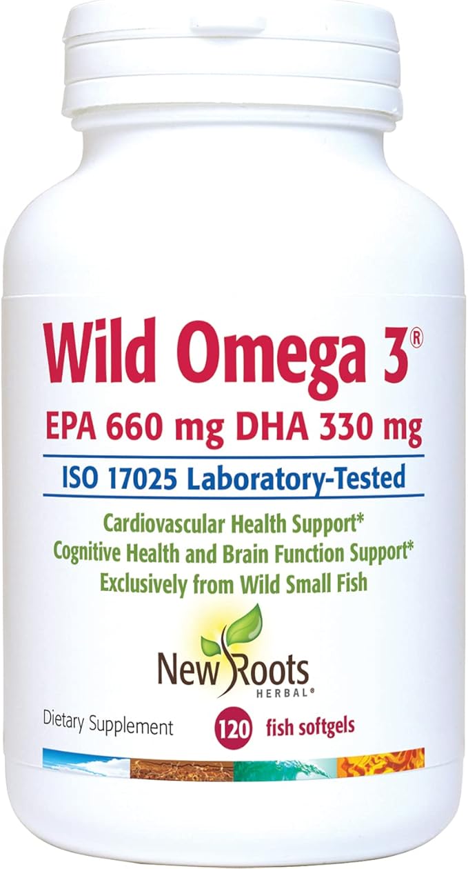 New Roots | Wild Omega-3 Fish Oil Supplement 900mg + EPA 600mg DHA 330 mg, Highest Concentration + Vitamin E (120 Softgels)