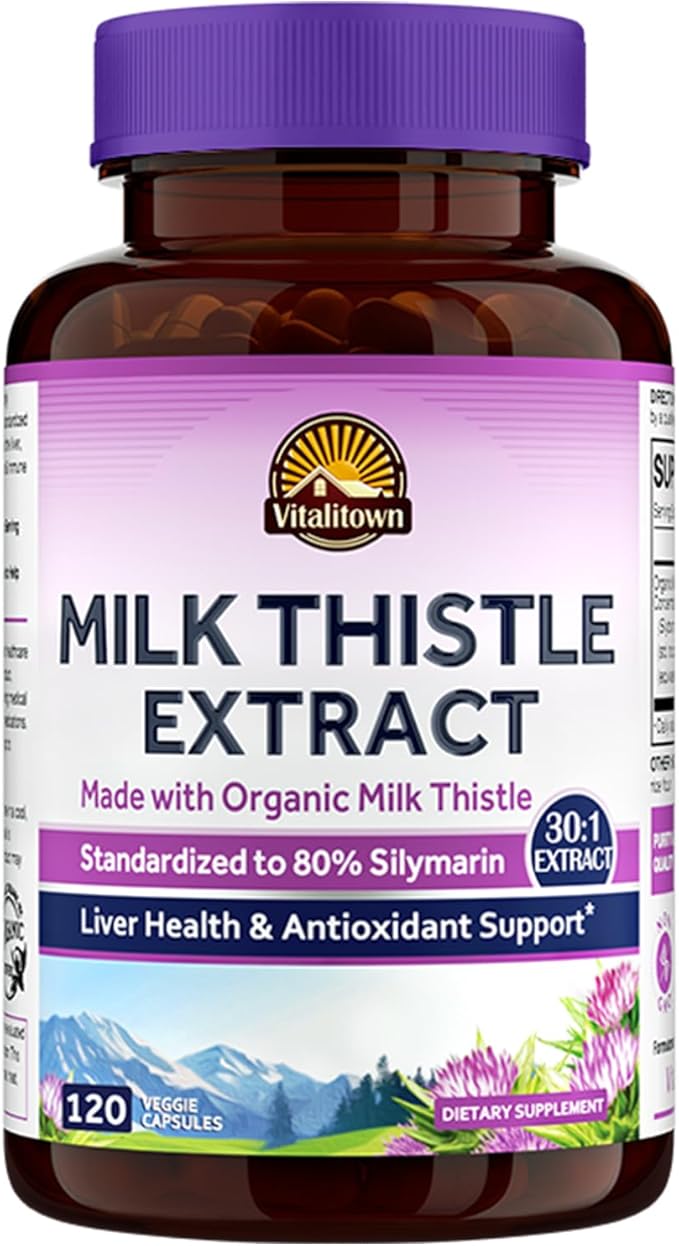 Vitalitown Organic Milk Thistle Antioxidant Support, Detox & Cleansing, 120 Vegan Caps