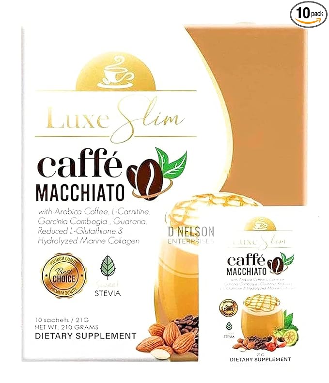 Luxe Slim Cafe Macchiato with Hydrolyzed Collagen & Glutathione, 21g x 10 Sachets, 0.74 Ounce (Pack of 10)