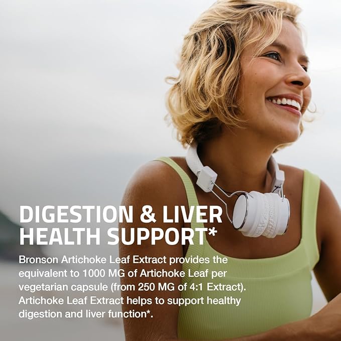 Bronson Artichoke Leaf Extract Extra Strength Supports Healthy Digestion Healthy Liver Function, Non-GMO, 120 Vegetarian Capsules