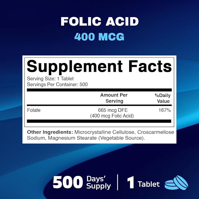Vitamatic Folic Acid 400 mcg - 500 Vegetarian Tablets - Vitamin B9