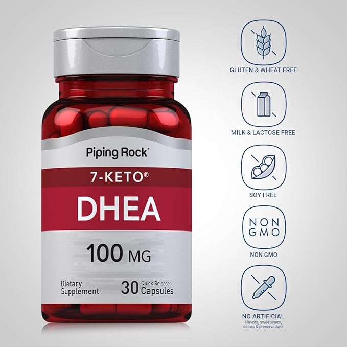Piping Rock DHEA Supplement for Women and Men | 100mg | 30 Capsules | 7-Keto | Dehydroepiandrosterone | Non-GMO, Gluten Free
