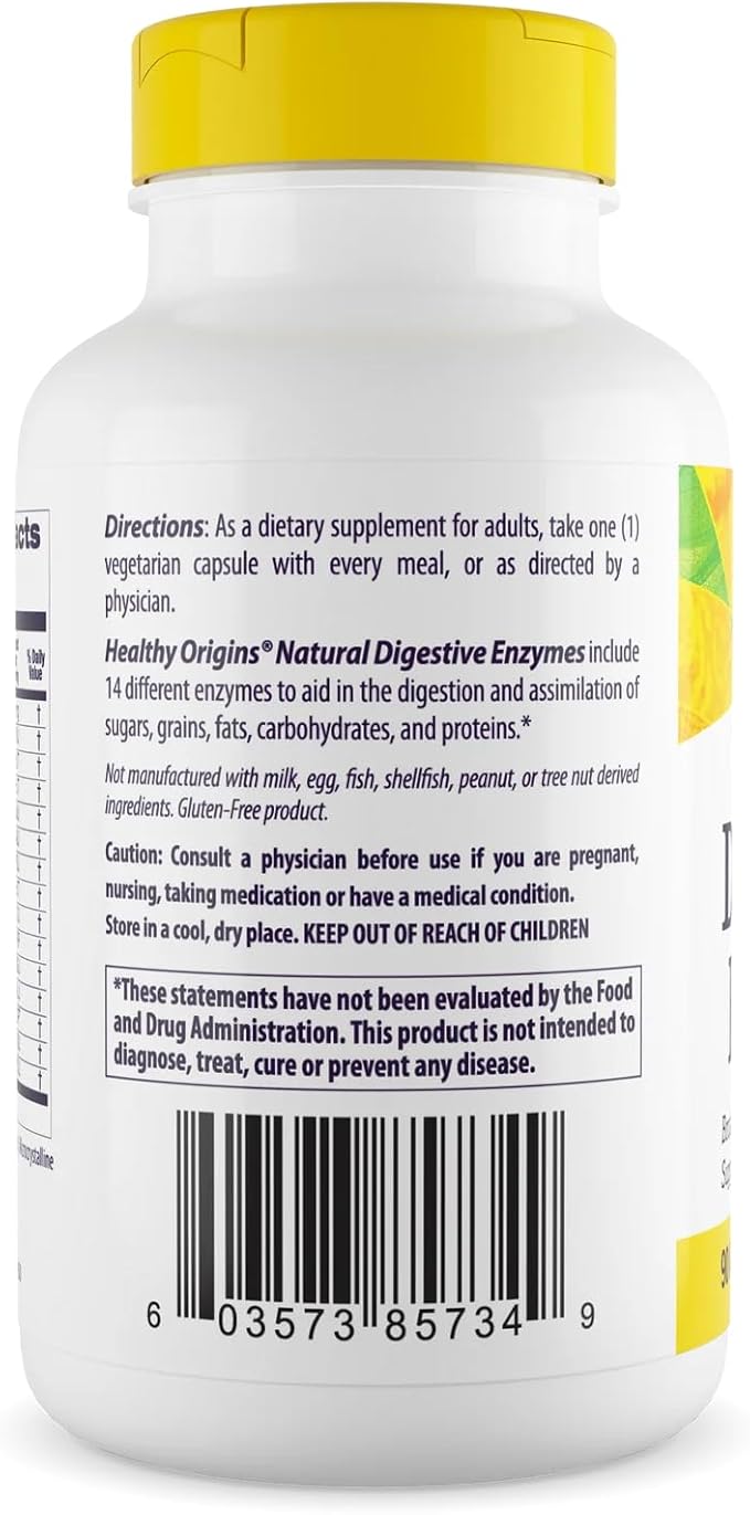 Healthy Origins Digestive Enzymes (Broad Spectrum, Non-GMO, Gluten Free, Digestive Support), 180 Veggie Caps