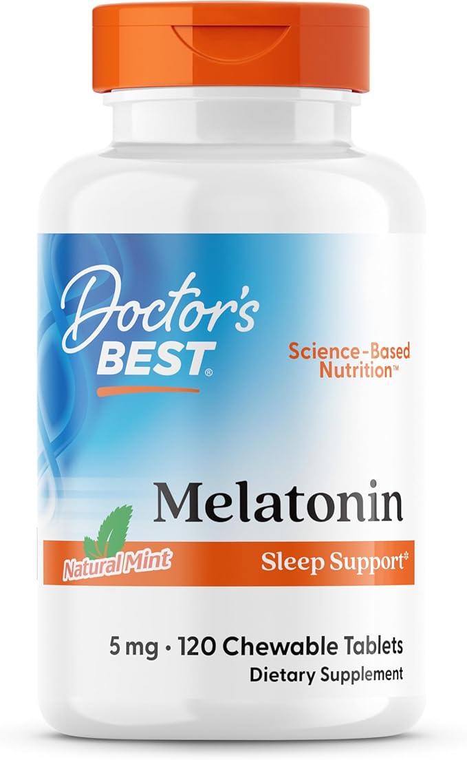 Doctors Best Melatonin, Sleep Support, Non-GMO, Gluten Free Vegan, Natural Mint Flavor 120 Chewable Tablets