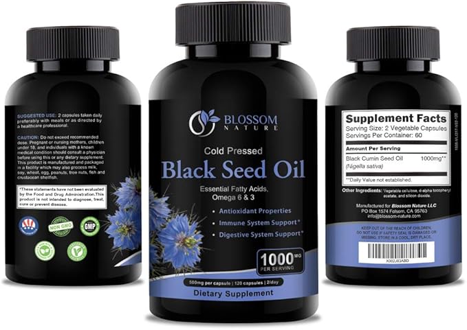 Black Seed Oil Capsules 1000mg - Premium Black Cumin Seed Oil Capsules - Black Seed Oil Liquid Pills - Virgin Cold Pressed Nigella Sativa Oil Pills - Blackseed Oil - 120 Cap (2 Month Supply)