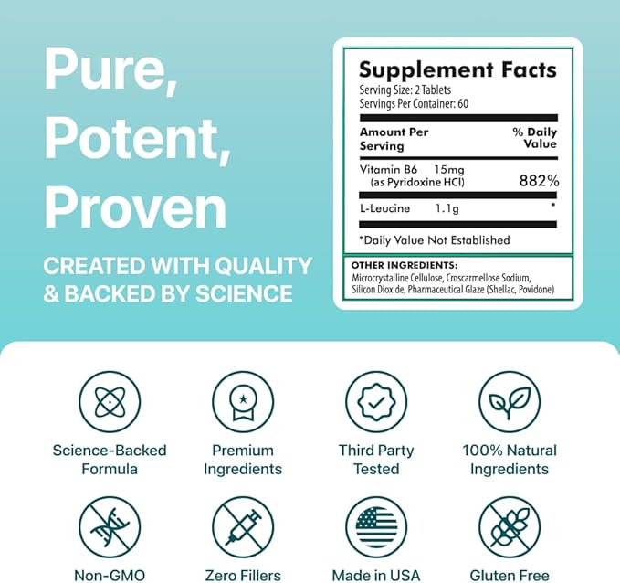 LEUSIX® Weight Management Supplement – Patented Leucine + Vitamin B6 Formula – Supports Metabolism, Fat Utilization & Lean Muscle – 120 Tablets (1-Month Supply)