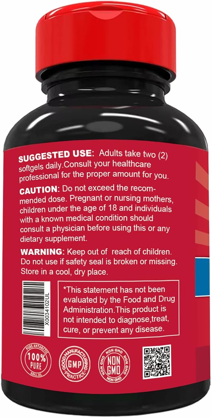 Antarctic Krill Oil 1000mg, Omega 3 Supplement,EPA, DHA, Phospholipids and Astaxanthin- 120 Softgels