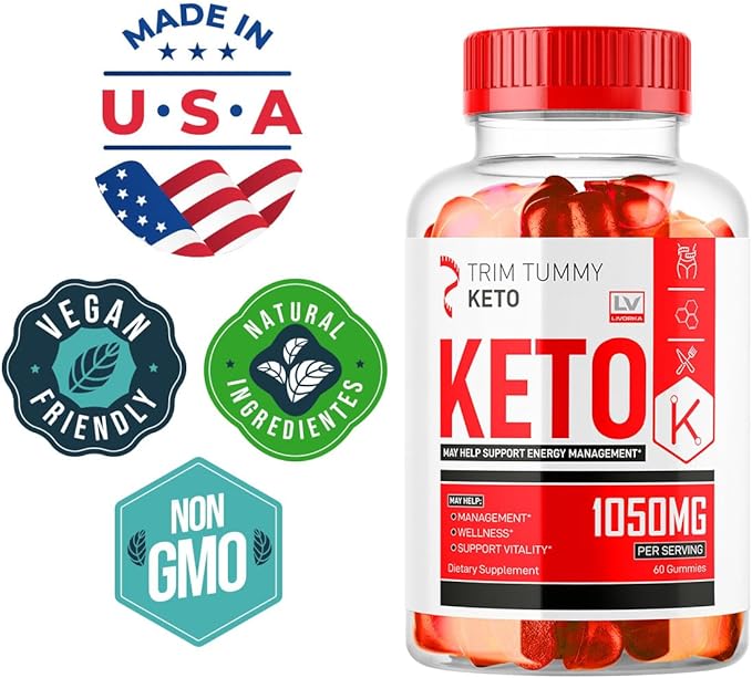 Trim Tummy Keto ACV Gummies 1050MG, Keto Apple Cider Vinegar - Advanced Formula, 60 Gummies for 1 Month