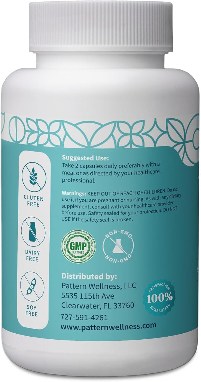 Pattern Wellness Vitamin B Complex – Complete B Vitamins with Folate, B6, B12 – Supports Energy, Brain & Heart Health – Non-GMO – 60 Capsules