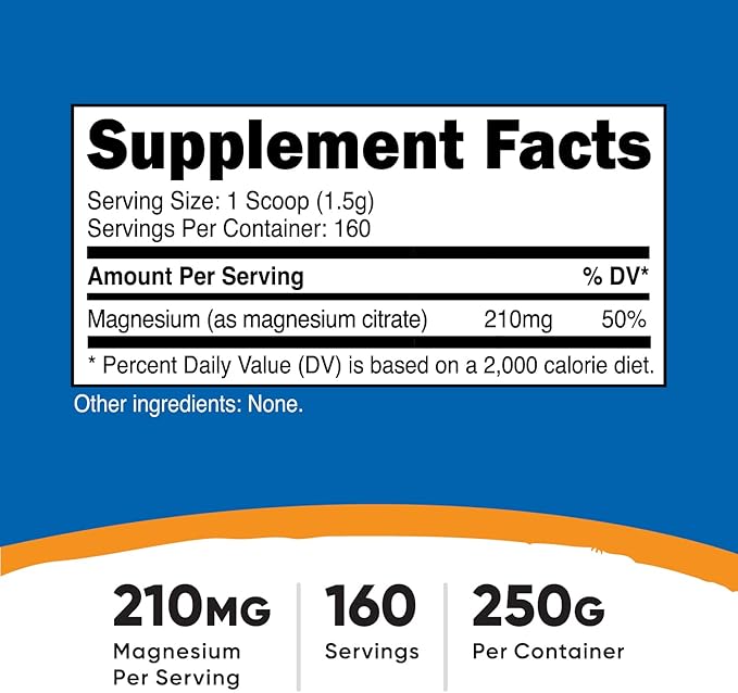Nutricost Magnesium Citrate Powder (Unflavored, 250 Gram)