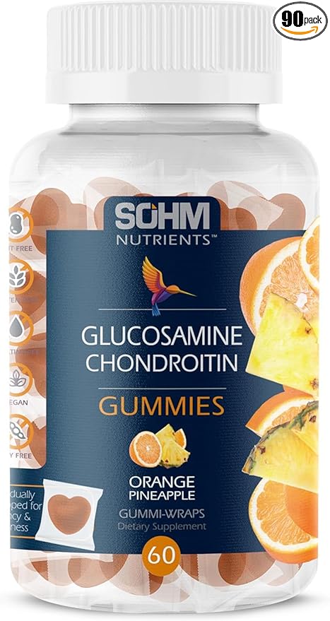 SOHM Glucosamine and Chondrotin Gummies 60 Count Individually Wrapped, Supports Joints Health and Bones Health, Glucosamine Chondroitin Gummies for Mens and Women Vegetarian (Pineapple,Orange)