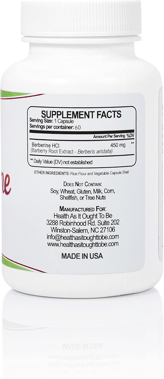 Health As It Ought To Be Fresh Berberine 450mg Supplement | Contains Only Berberine | No Preservatives | 60 Capsules
