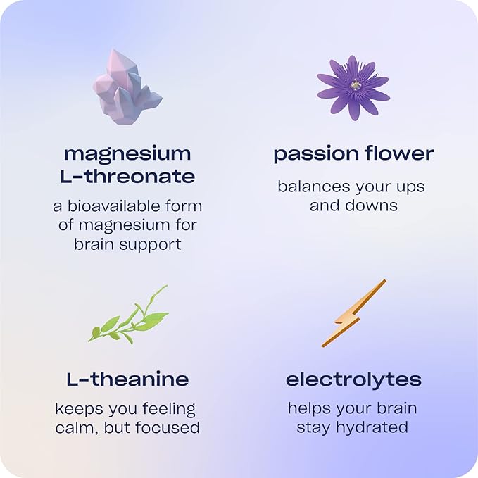 Recess Mood Powder, Calming Magnesium L-Threonate Blend with Passion Flower, L-Theanine, Electrolytes, Magnesium Calm Support Powder Supplement