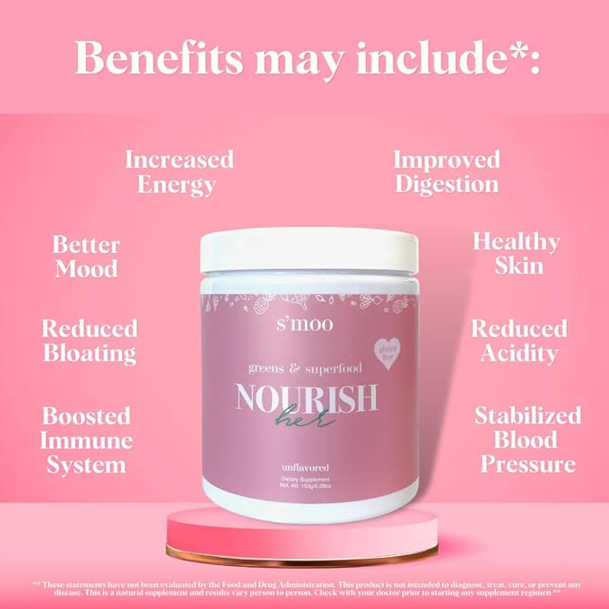 Nourish(her) - Greens Blend Superfood: Super Greens Powder with Spirulina, Chlorella, Beet Root Powder - Gluten Free - Digestive Health, Immunity, Nutrition, Alkalizing, Energizing - 30 Servings