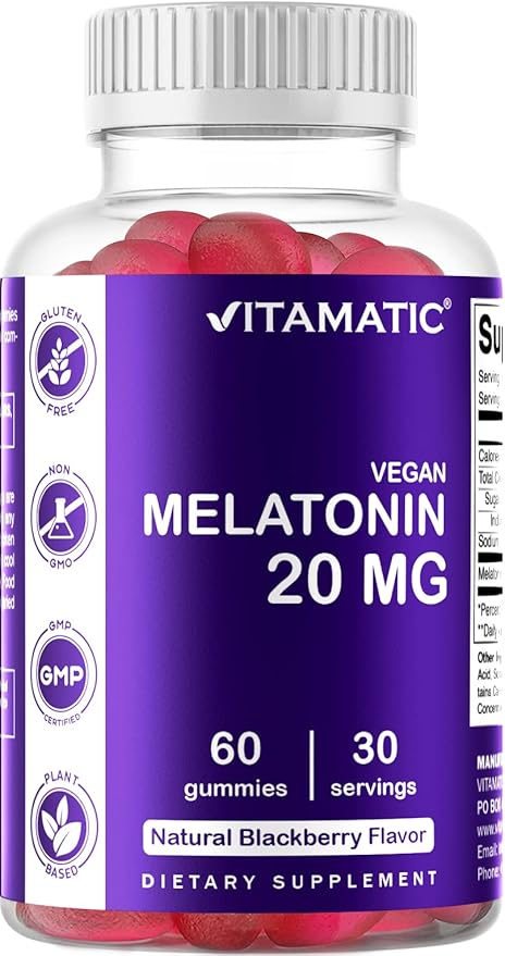 Vitamatic Melatonin 20mg Gummies for Adults, 30 Servings - 60 Count - Non-Habit Forming Supplement (Pack of 2)