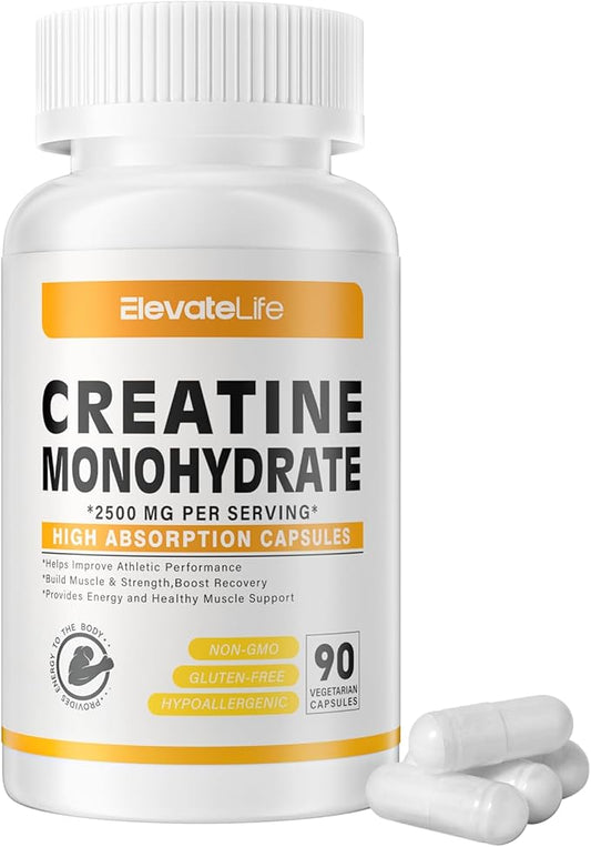 Creatine Monohydrate 2500mg, 90 Capsules - Gluten Free, Non-GMO