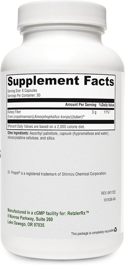 UltraFiber Lean Capsules by RetzlerRx - 100% Natural and Soluble Propolmannan Fiber - Supports Satiety and Healthy Bowel Movements