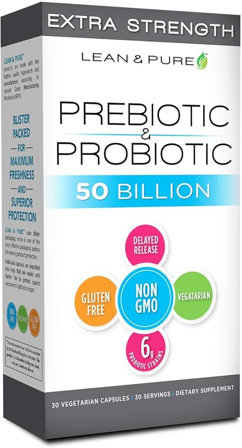 Lean & Pure Olympian Labs Extra Strength Prebiotic and Probiotic, 50 Billion CFU, Delayed Release, Blister Pack of 30 Tabs