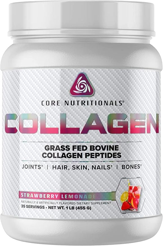 Core Nutritionals Collagen, Grass Fed Bovine Collagen Peptides, Supports Joints, Hair, Skin and Nails, 35 Servings (Strawberry Lemonade, 1 lb)