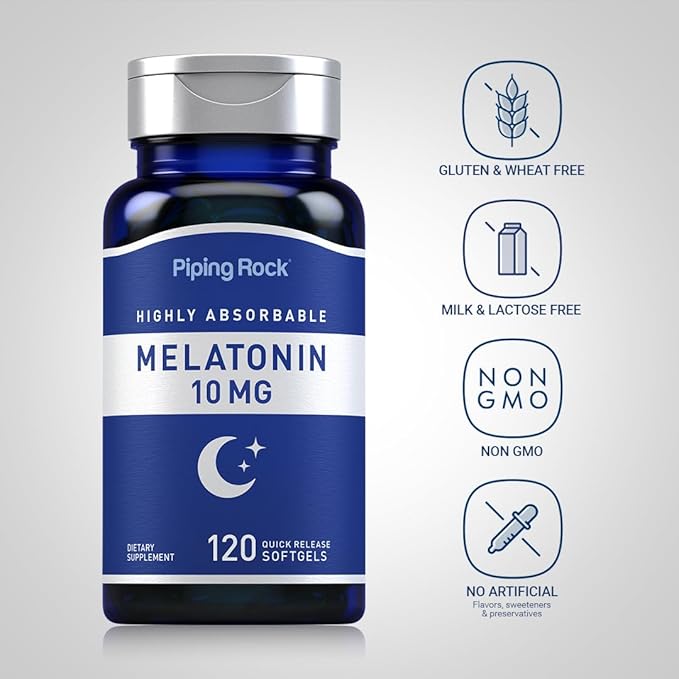 Piping Rock Melatonin 10mg | 120 Softgel Capsules | Quick Release Supplement | Non-GMO, Gluten Free