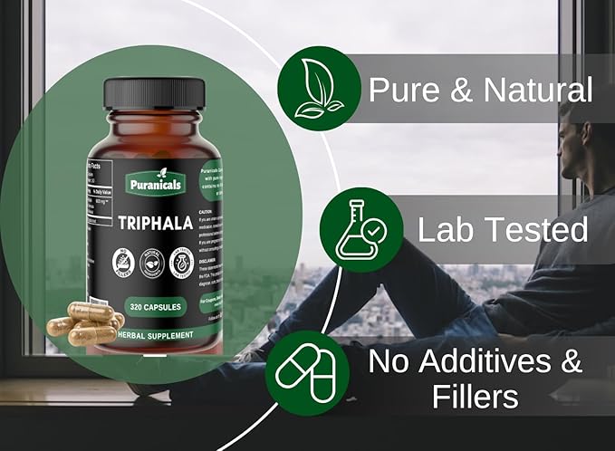 Triphala Premium 320 Capsules Non-GMO and Gluten Free | Herbal Supplement | 600 mg Per Serving | Made with Amla Bibhitaki Haritaki Powder