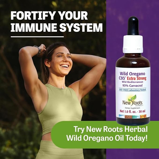 New Roots | Wild Oregano Oil Extra Strong | 93% Carvacrol Oregano Oil Liquid Drops (1 fl oz) | Highest Concentration of Carvacrol |Alcohol Free, Non GMO, Vegan, Gluten Free