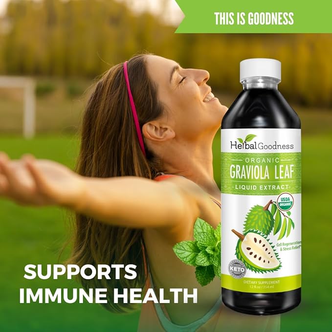 Herbal Goodness Soursop Graviola Leaf Extract 15X Strength – Organic Soursop Bitters Liquid Drop for Cell Support, Regeneration, Relax, Immune Boost, Stress Relief, Liver & Sleep Support, 12oz