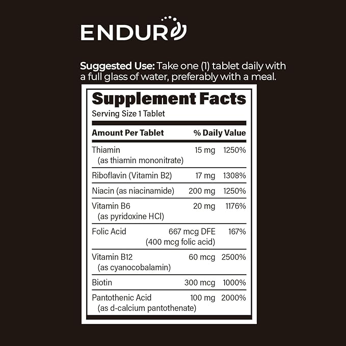 Endur-B Complex - Sustained Release - Vitamin B Supplement with B1, B2, B3, B6, B12, Folic Acid, Biotin - 150 Tablets Company