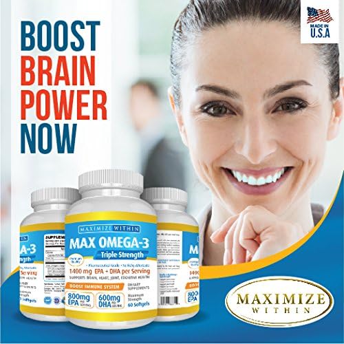 Maximum Slim Max Omega 3 Fish Oil Pills - Triple Strength Fish Oil Supplement (2000 mg Total Omega 3 Fatty Acids: 600mg DHA + 800 mg EPA per Serving)