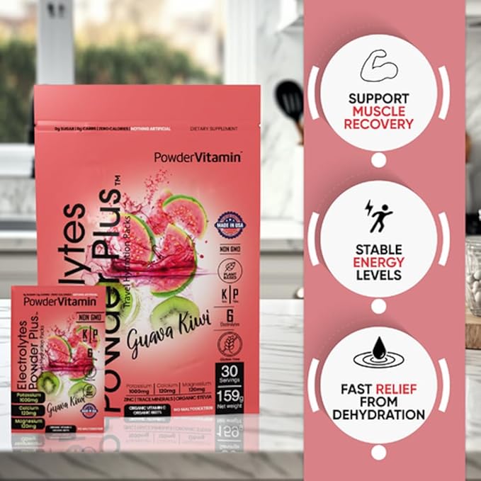 Electrolytes Powder Plus, Keto, Guava Kiwi, Zero Sugar, 1000mg Potassium, 120mg Calcium, 120mg Magnesium, Non-GMO, Zero Calories, 30 Hydration Packets