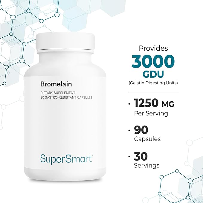 Supersmart - Bromelain Supplement 1500mg/3000 GDU per Day (Proteolytic Enzymes) - Pineapple Extract | Non-GMO & Gluten Free - 90 DR Capsules (Delayed Release)