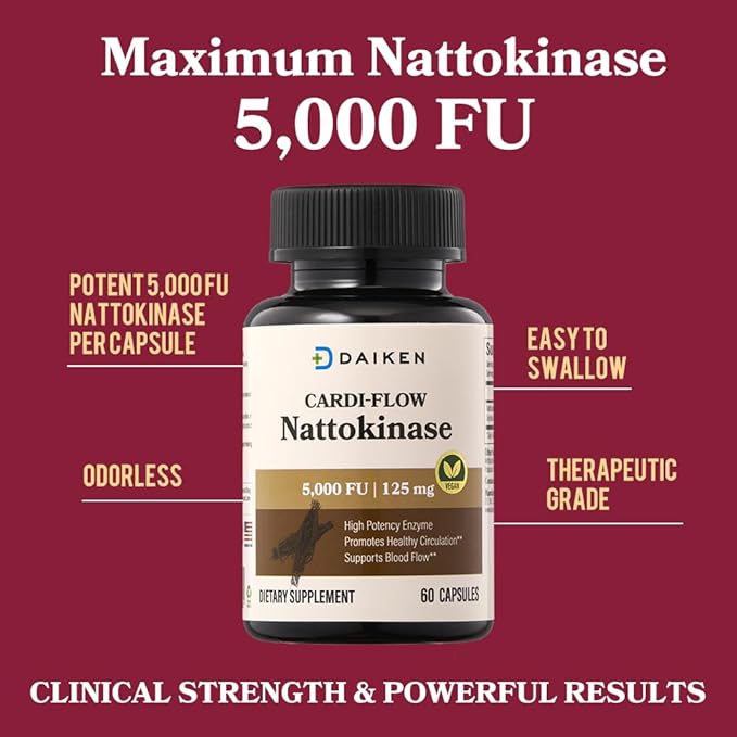 DAIKEN Nattokinase 5,000 FU, High Potency Nattokinase Supplement, Non-GMO & Vegan, Lab Tested, 60 Capsules (Pack of 2)