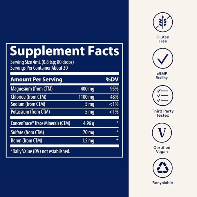 Trace Minerals Ionic Magnesium 400mg - Brain Health & Energy Support Supplement - Liquid Supplement to Aid Immune Health - Daily Supplement with Essential Minerals - 4 fl oz (64 Servings)