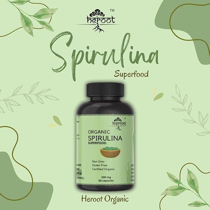Organic Spirulina Protein Powder Capsules - Vitamins & Minerals for Energy - Vegetarian, Gluten Free 100% Pure Superfood for Optimal Health (60 Capsules)
