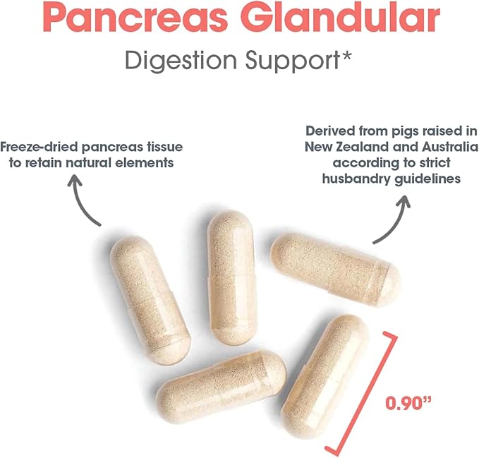 Allergy Research Group Pancreas Pork Supplement - Pancreas Natural Glandular, 425mg Pancreatic Enzymes, Digestive Enzymes Amylase, Protease - 60 Count